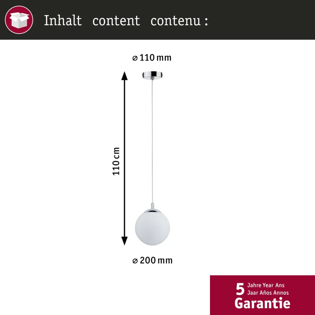 Paulmann Hanglamp Globe IP44 E27 20W - Satijn/Chroom - afbeelding 6 van 6