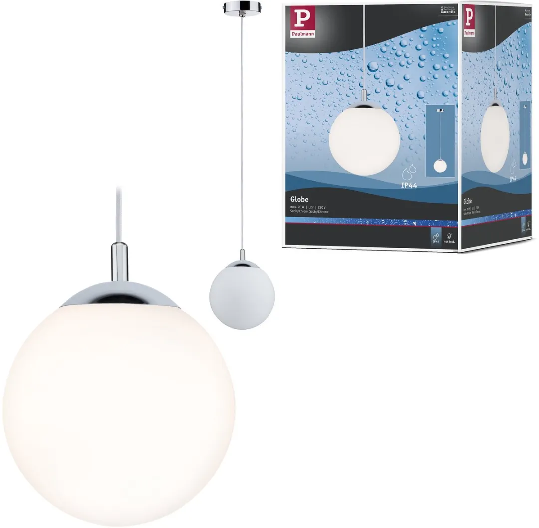 Paulmann Hanglamp Globe IP44 E27 20W - Satijn/Chroom
