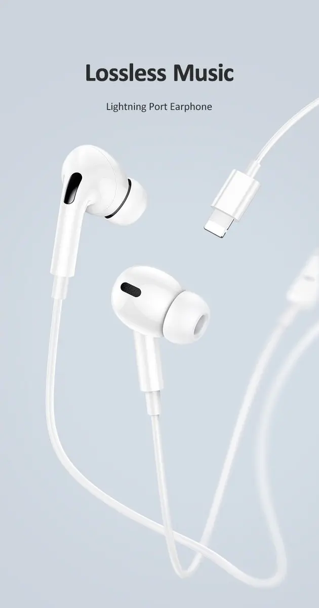 USAMS Bedrade In-Ear Oordopjes Lightning - 1.2m - Wit - afbeelding 3 van 6