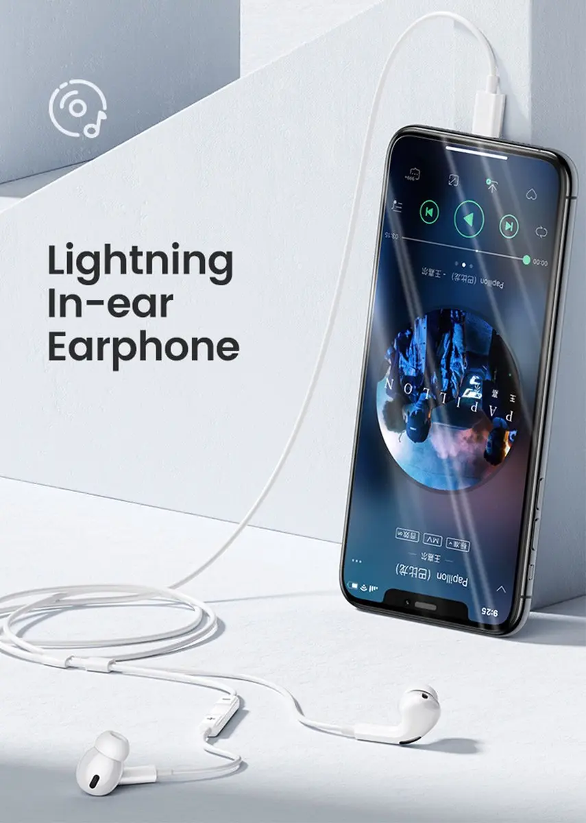 USAMS Bedrade In-Ear Oordopjes Lightning - 1.2m - Wit - afbeelding 6 van 6