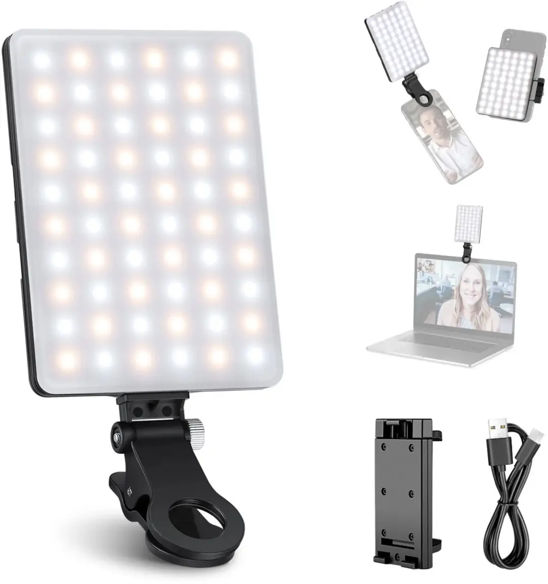 NEEWER NL-60AI Selfielampje voor telefoon met voor- en achterclip, 60 LED, 2000m