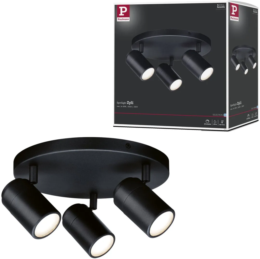 Paulmann Spotlight Zyli IP44 GU10 3x10W - Zwart mat