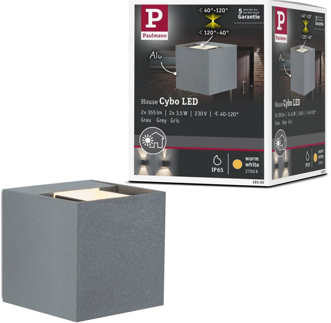 Paulmann LED-wandlamp Cybo IP65 2x3,5W 2700K - Grijs
