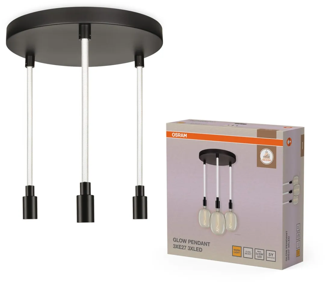 Osram Decor Glow Hanglamp 3xE27 28W 1400lm - Zwart