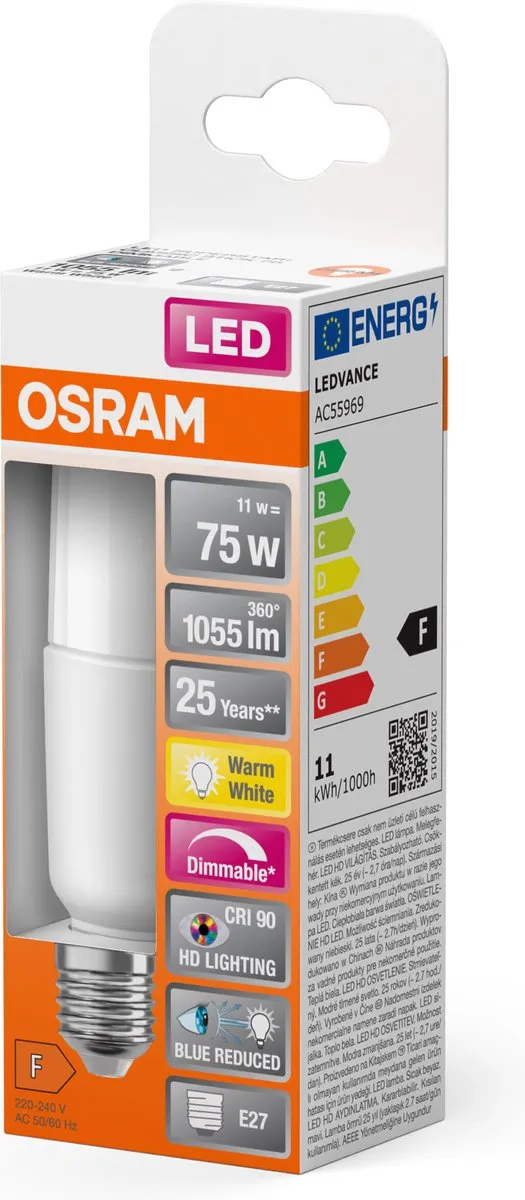 Osram E27 LED Buislamp 11W 2700K - Mat - 1055 Lm