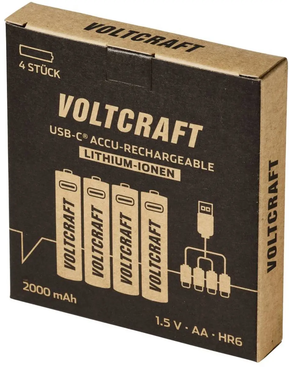 Voltcraft Oplaadbare AA batterij Li-ion 2000mAh - 4 stuk - afbeelding 2 van 4