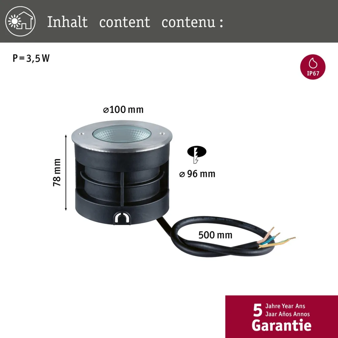 Paulmann Vanea LED Grondinbouwlamp 3,5W 3000K IP67 - Ø10cm Alu