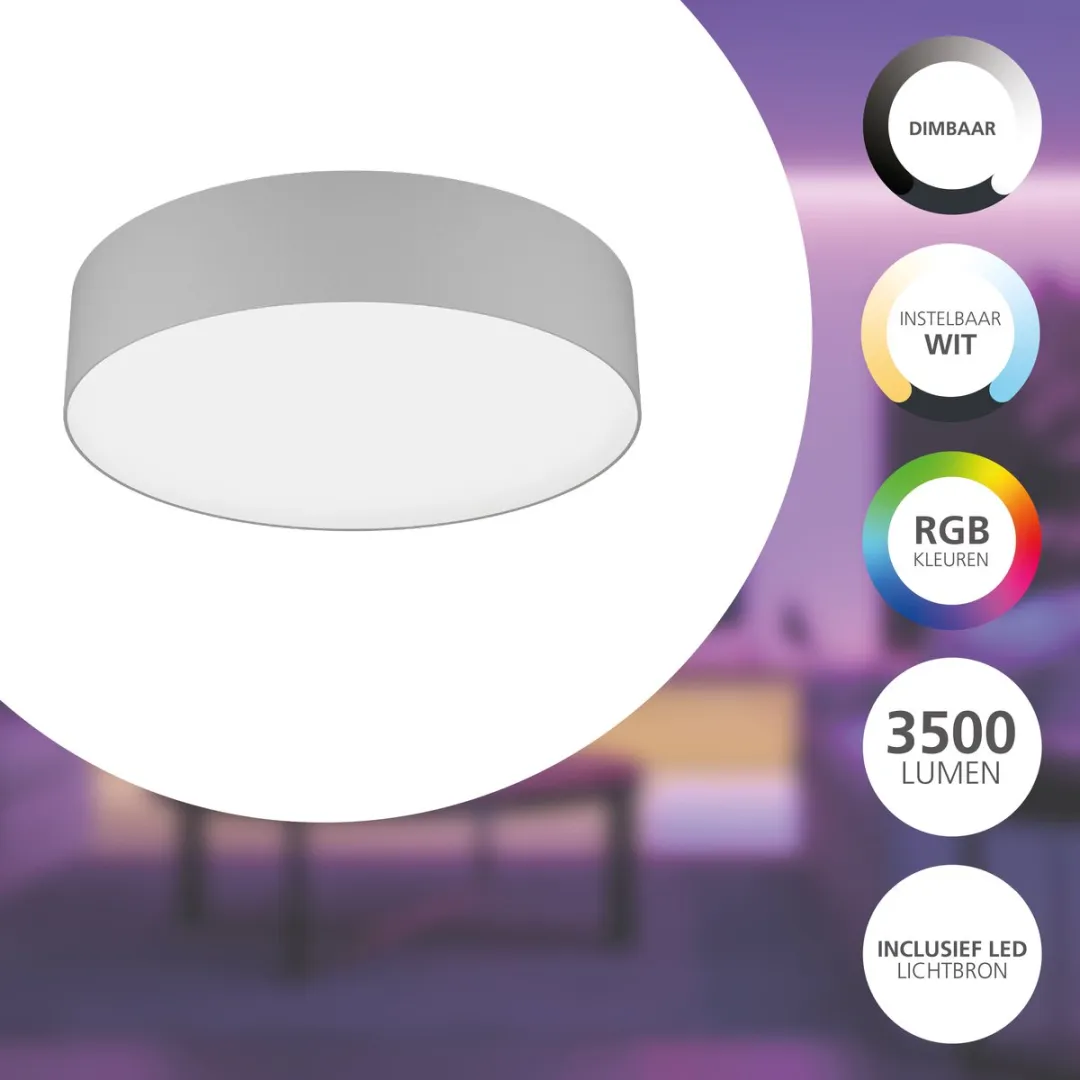 EGLO connect.z Romao-Z Smart Plafondlamp - Ø 57 cm - Wit/Grijs - Instelbaar RGB & wit licht - Dimbaar - Zigbee