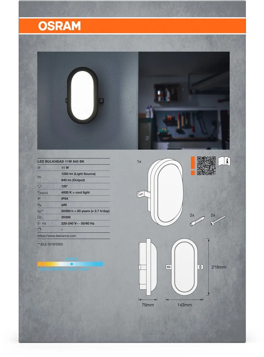 Osram LED Wandlamp Bulkhead 11W 4000K - Zwart - afbeelding 6 van 6
