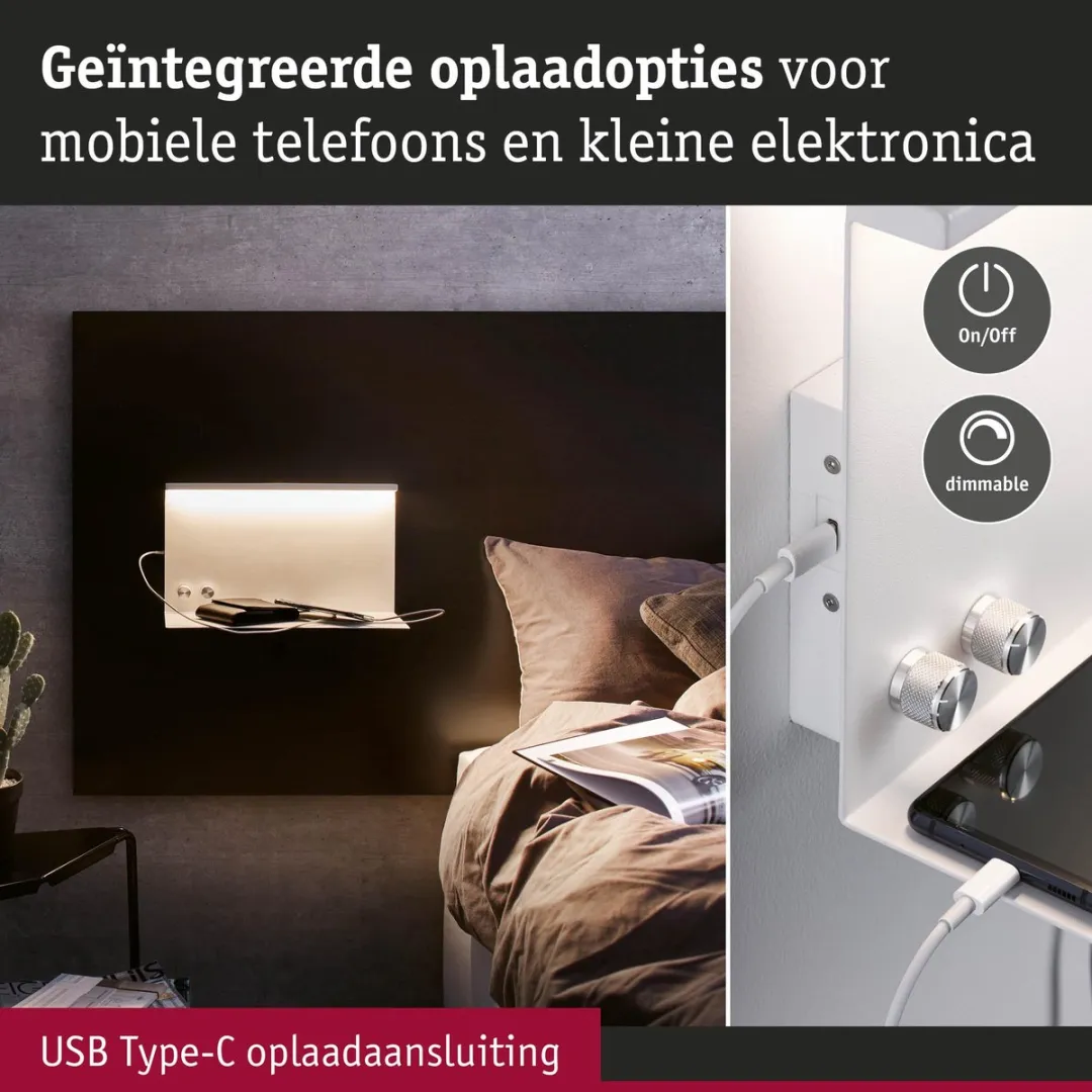 Paulmann LED Wandlamp Jarina USB-C 3000K 400lm - 230V - Wit mat - afbeelding 6 van 6