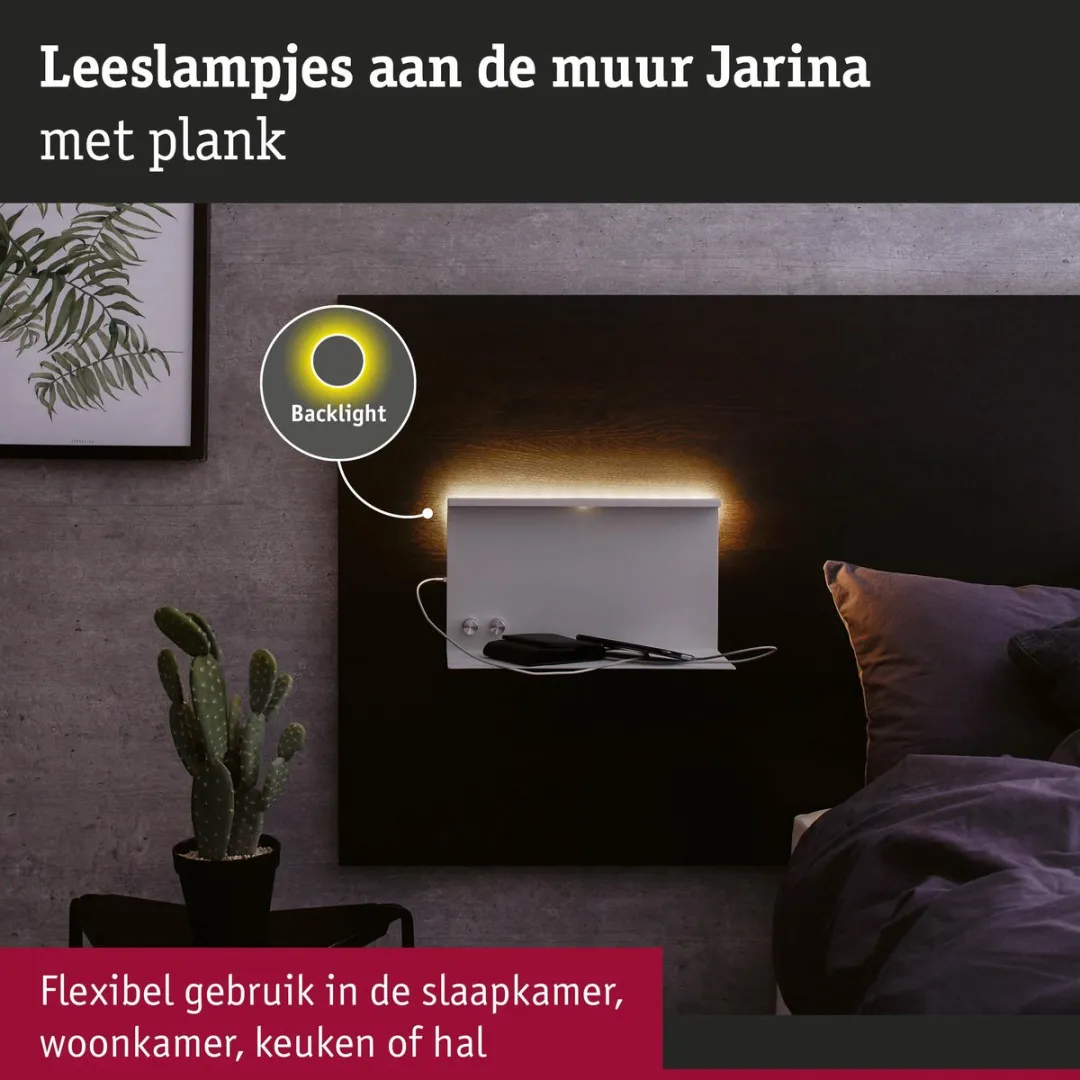 Paulmann LED Wandlamp Jarina USB-C 3000K 400lm - 230V - Wit mat