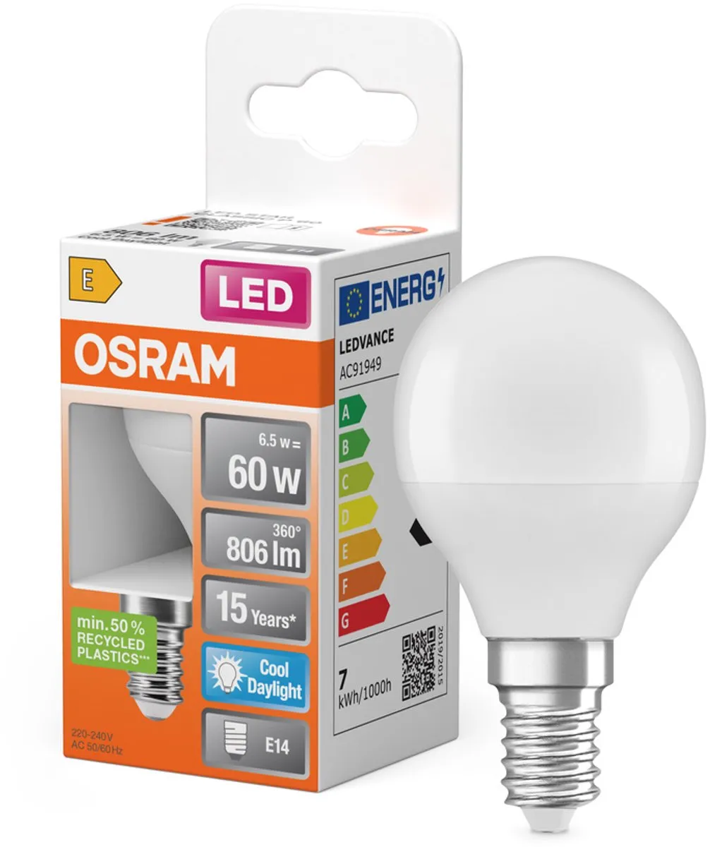 Osram LED Miniball E14 7.5W 6500K Mat - 1 Stuk