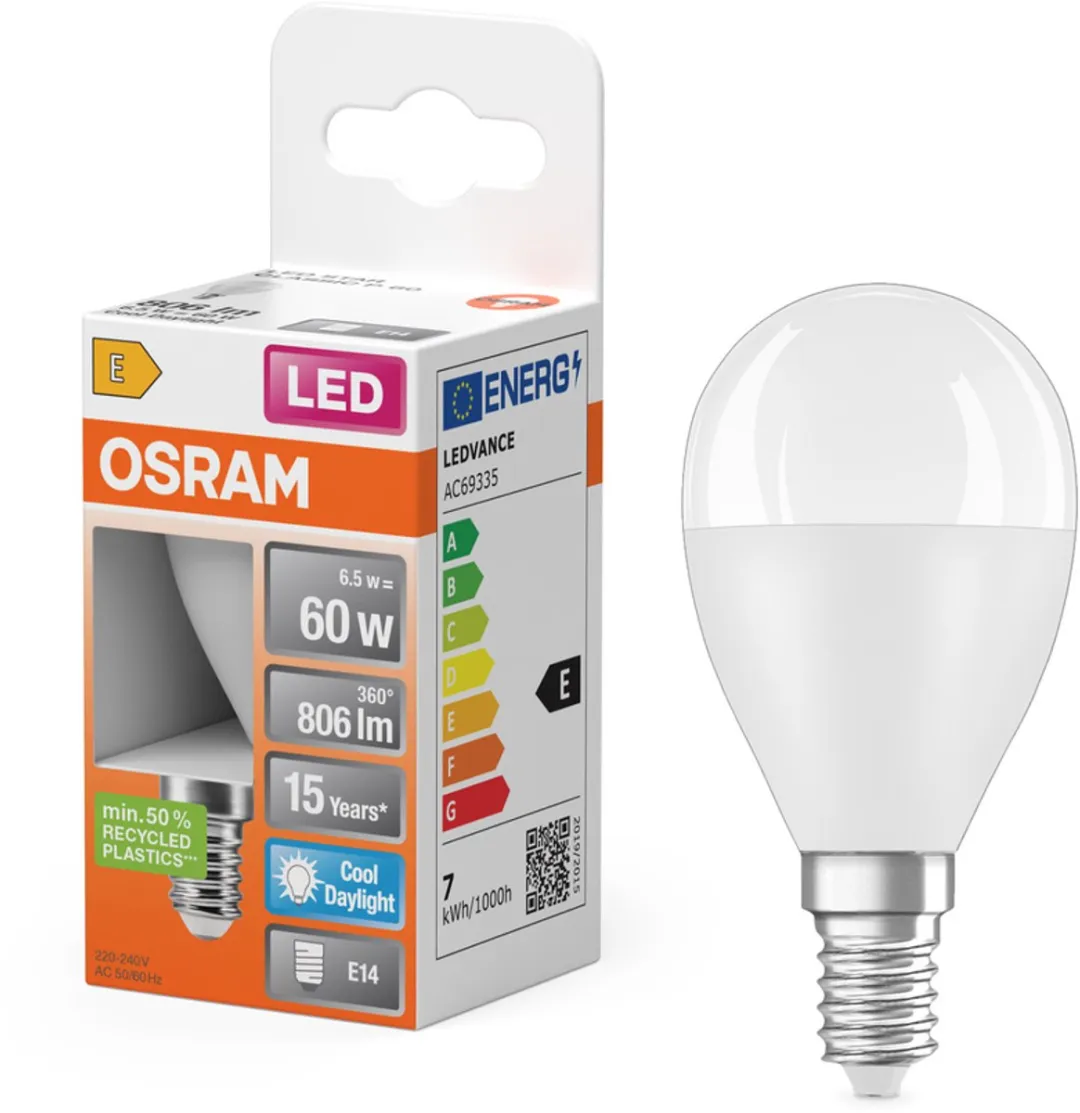 Osram LED Miniball E14 7.5W 6500K Mat - 1 Stuk