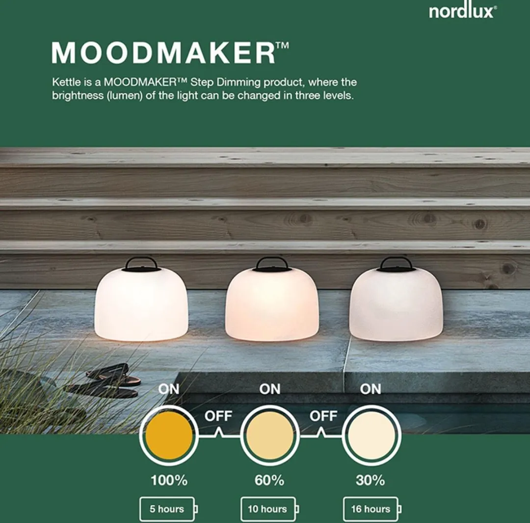 Nordlux Kettle To Go 36 Batterijlamp - Wit/Zwart