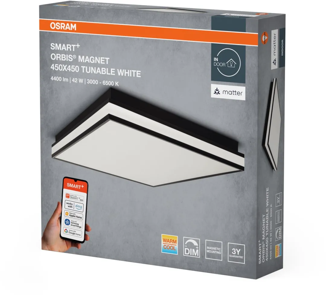 Osram SMART+ Matter Magnet Plafondlamp 450x450mm 42W - Zwart - afbeelding 6 van 6