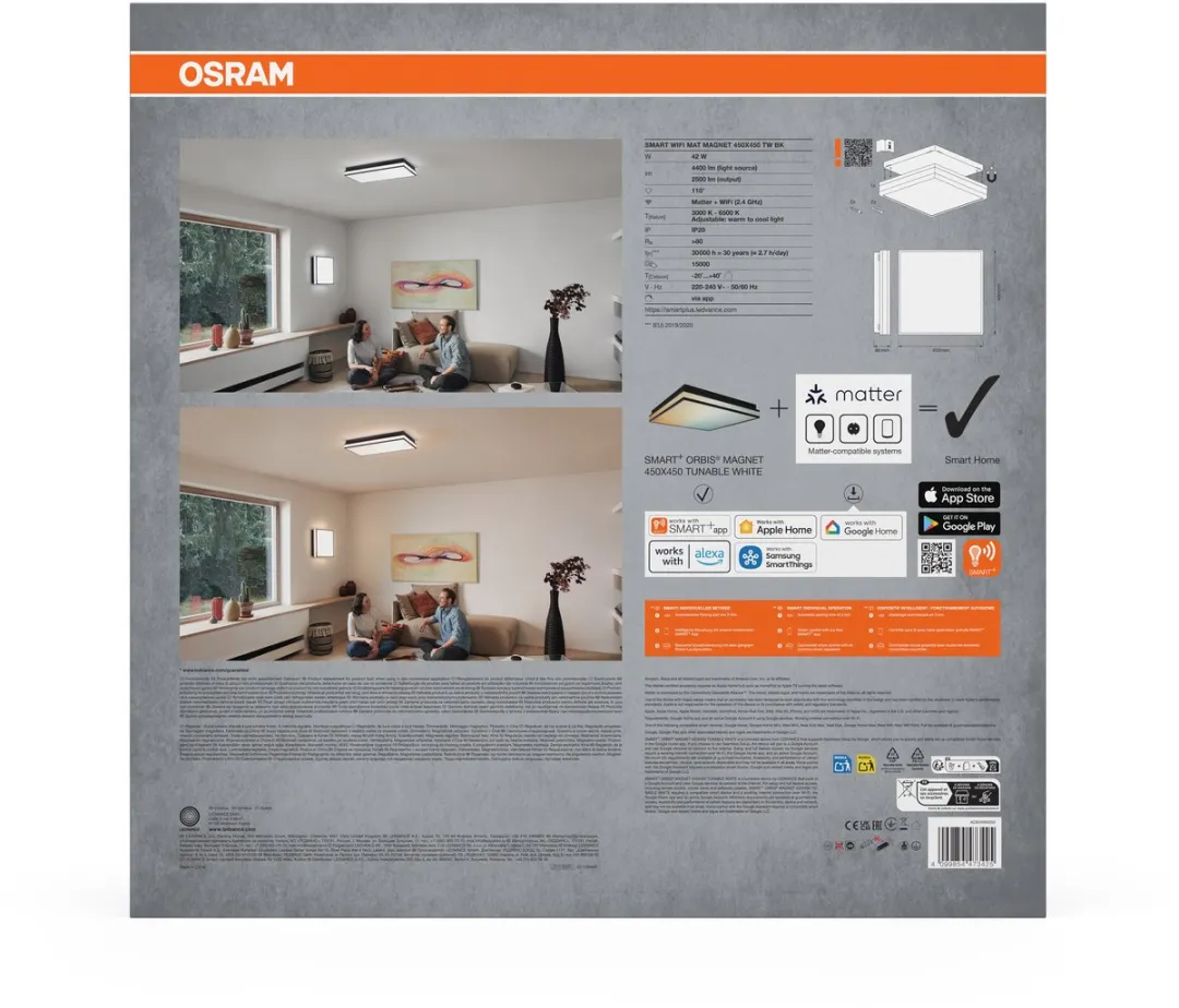 Osram SMART+ Matter Magnet Plafondlamp 450x450mm 42W - Zwart