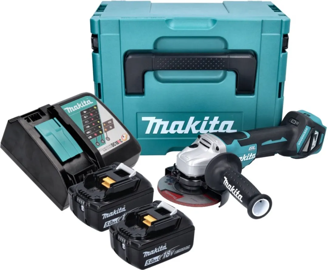 Makita DGA515RTJ Haakse Accuslijper 125mm - 18V 5Ah - 2 Accu + Lader