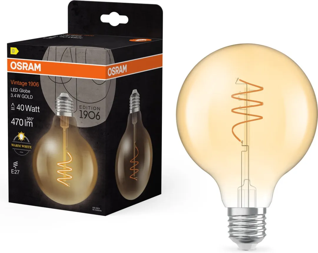 Osram Vintage 1906 Globe LED - 3,4W 470lm E27 Warm Wit - Goudkleurig Glas