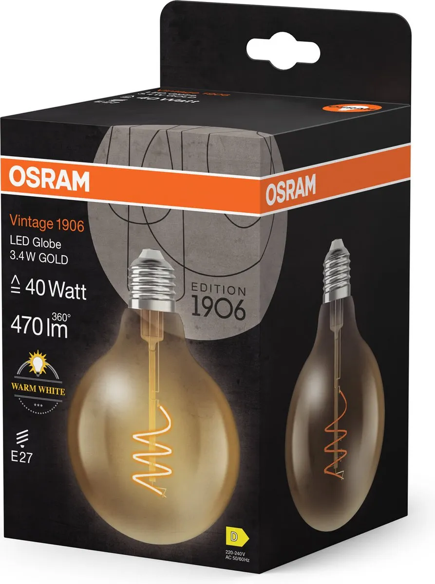 Osram Vintage 1906 Globe LED - 3,4W 470lm E27 Warm Wit - Goudkleurig Glas - afbeelding 6 van 6