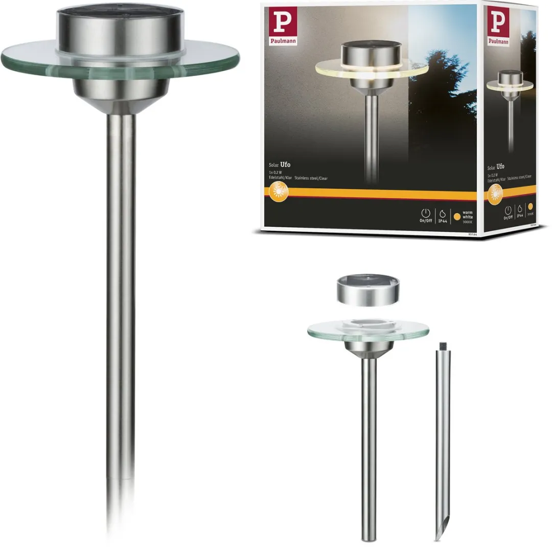 Paulmann Solar LED Tuinspots Ufo IP44 3000K - Edelstaal 15cm