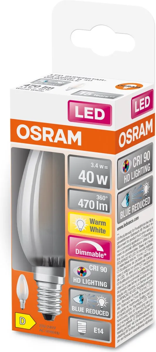 Osram E14 LED Lamp 3.4W 2700K - Mat - 300°