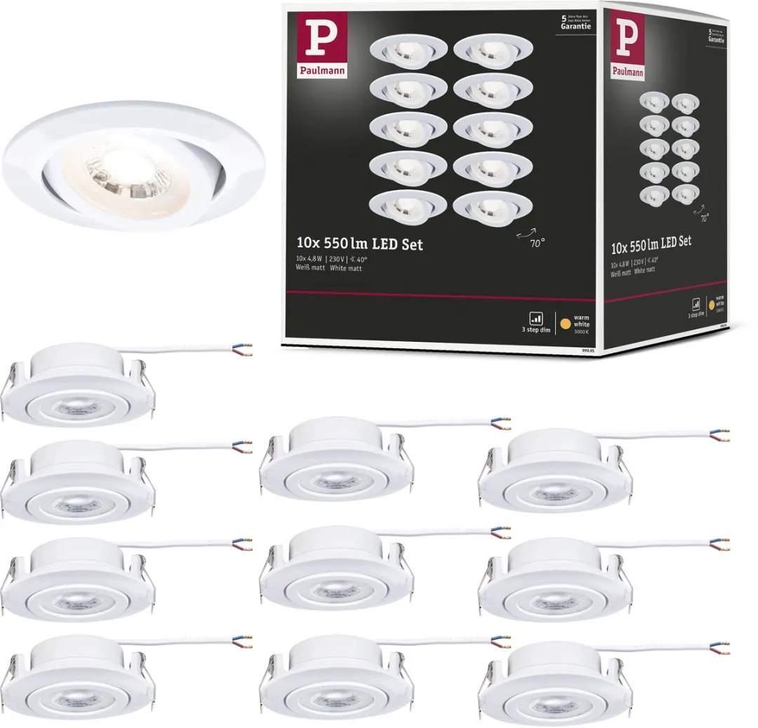 Paulmann LED-Inbouwlamp 3-Step-Dim Set 10x4,8W 450lm 82mm