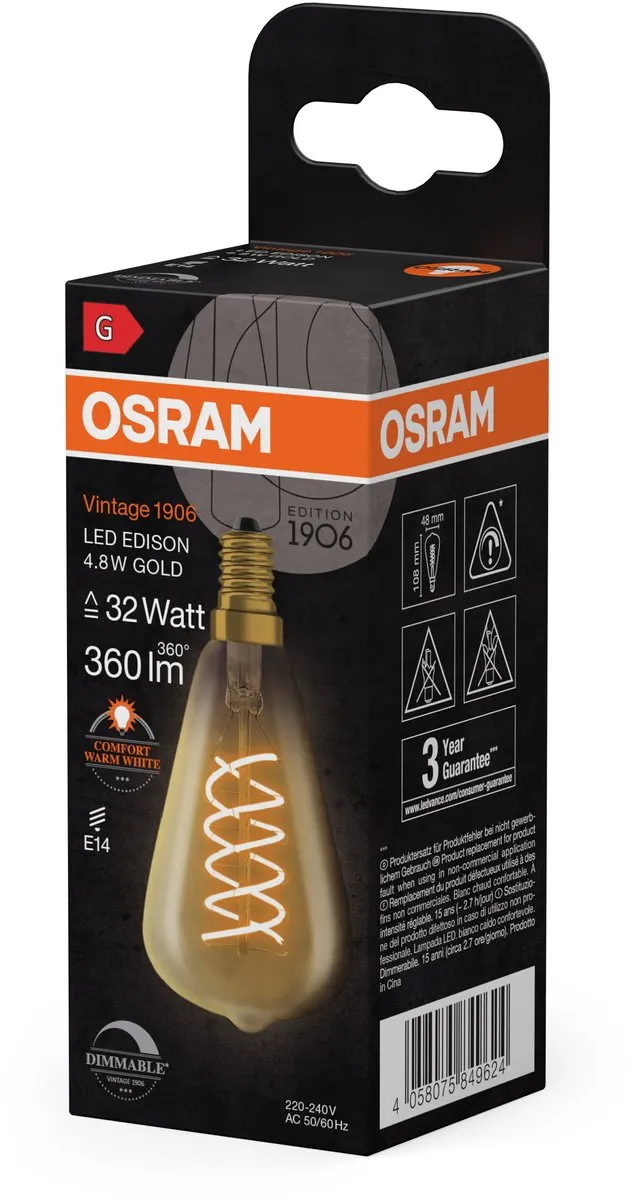 Osram LED Edison Vintage 1906 ST48 4,8W - E14 - Warm wit - Ø48cm - Goud - afbeelding 5 van 6