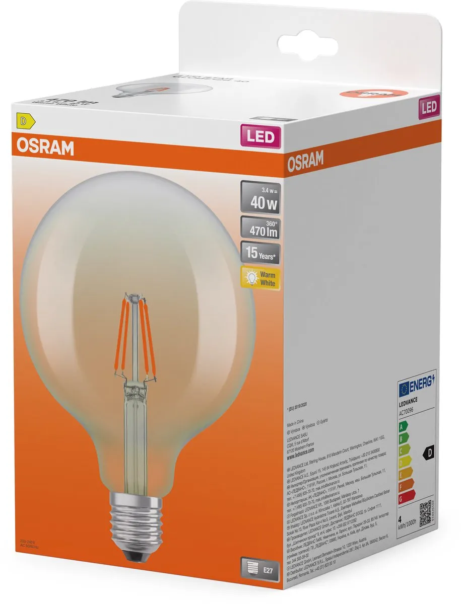 Osram LED-lamp Star Globe G125 40 Filament 3,4W - 470lm