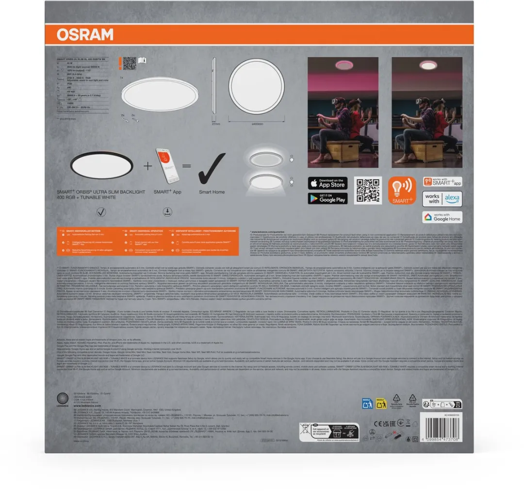 Osram SMART+ WiFi Orbis Ultra Paneelverlichting 400mm - 25W RGBW - Zwart