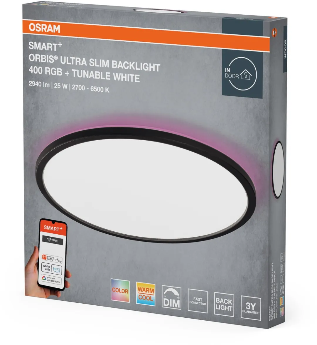 Osram SMART+ WiFi Orbis Ultra Paneelverlichting 400mm - 25W RGBW - Zwart - afbeelding 6 van 6