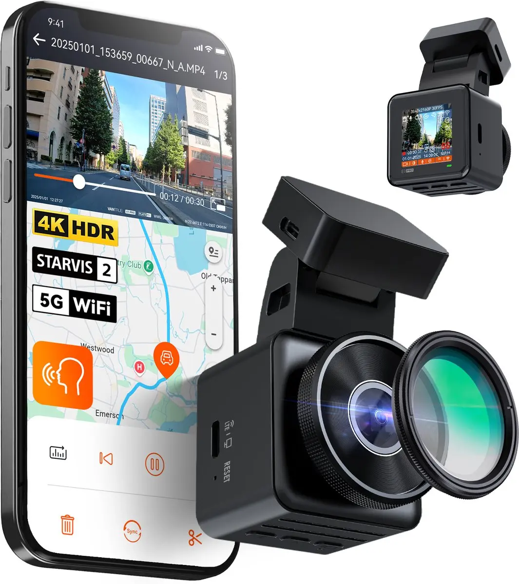 Vantrue E1 Pro 4K Mini Dashcam Voorzijde, STARVIS 2 PlatePix™ HDR Nachtzicht A