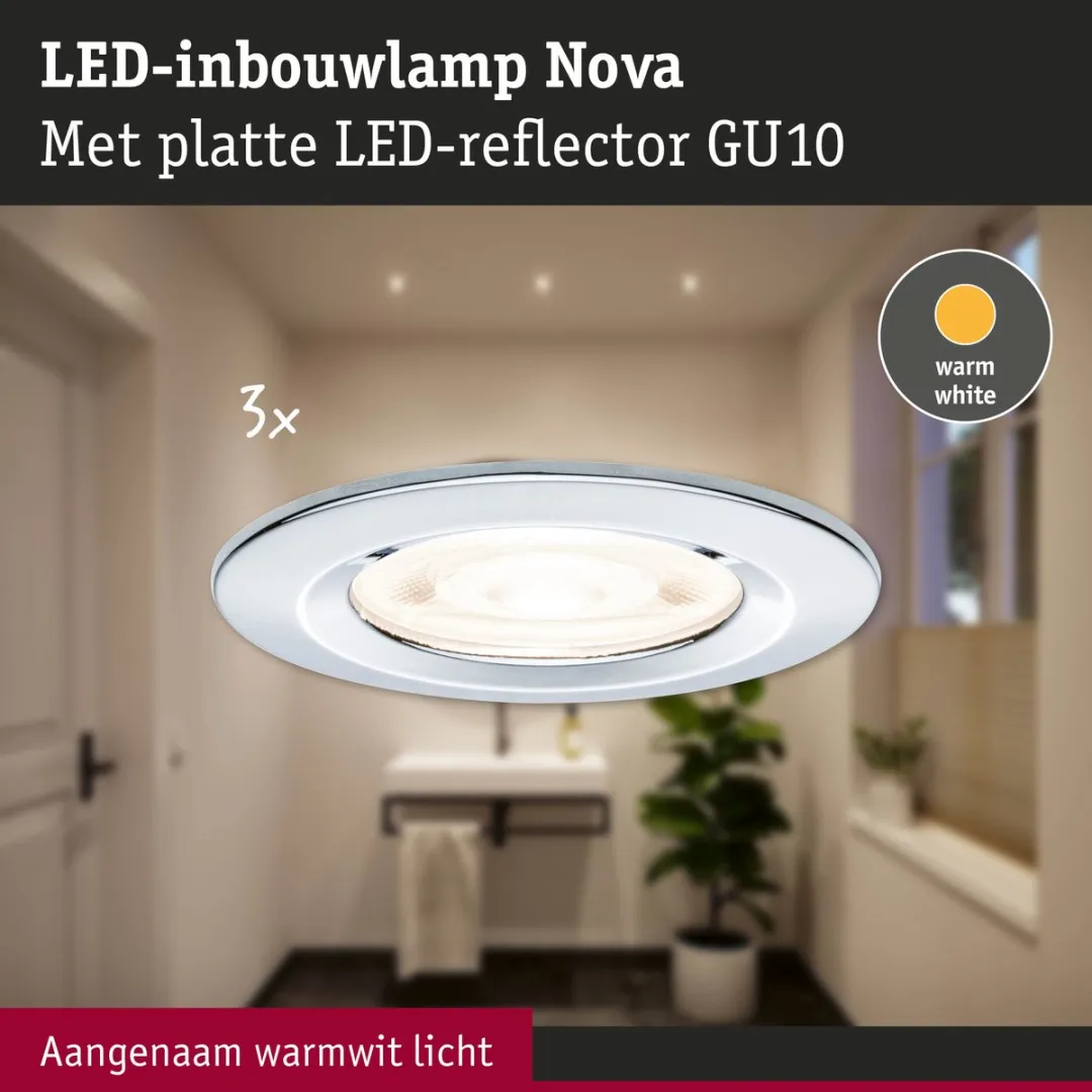 Paulmann Nova GU10 LED-inbouwlamp 3x4,9W 550lm 2700K - Chroom - afbeelding 6 van 6