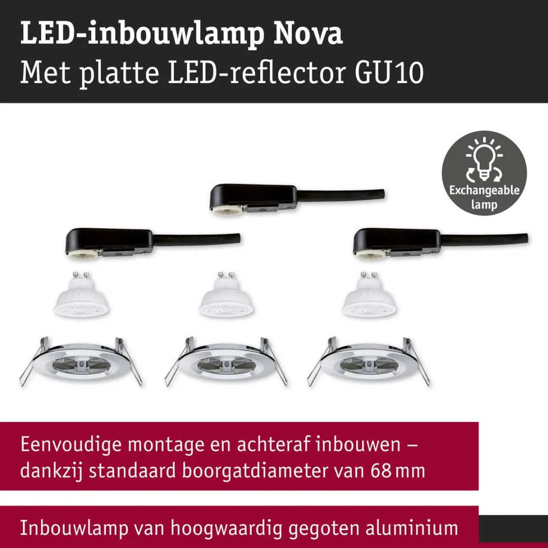 Paulmann Nova GU10 LED-inbouwlamp 3x4,9W 550lm 2700K - Chroom