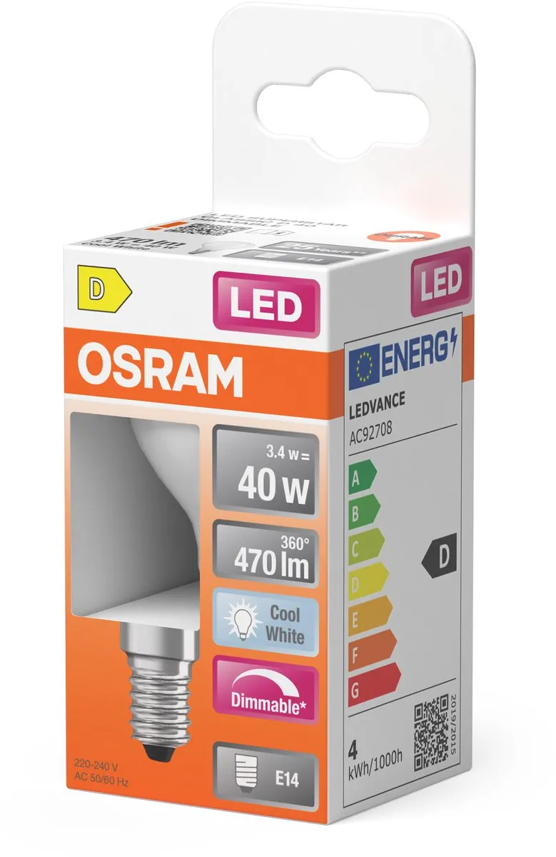 Osram LED Superstar P40 Globe Filament 3,4W - 470lm E14 Mat - afbeelding 6 van 6