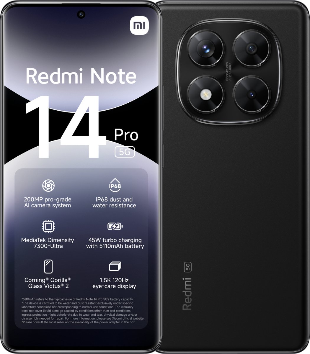 Xiaomi Redmi Note 14 Pro - 5G - 8GB/256GB - Midnight Zwart