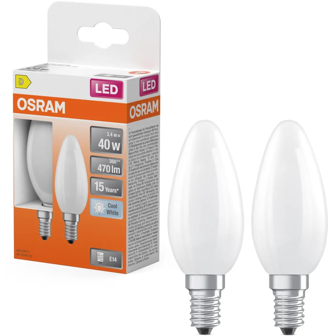 Osram LED Kaarslamp B40 Filament 3,4W 470lm E14 Mat - Koel wit - afbeelding 6 van 6