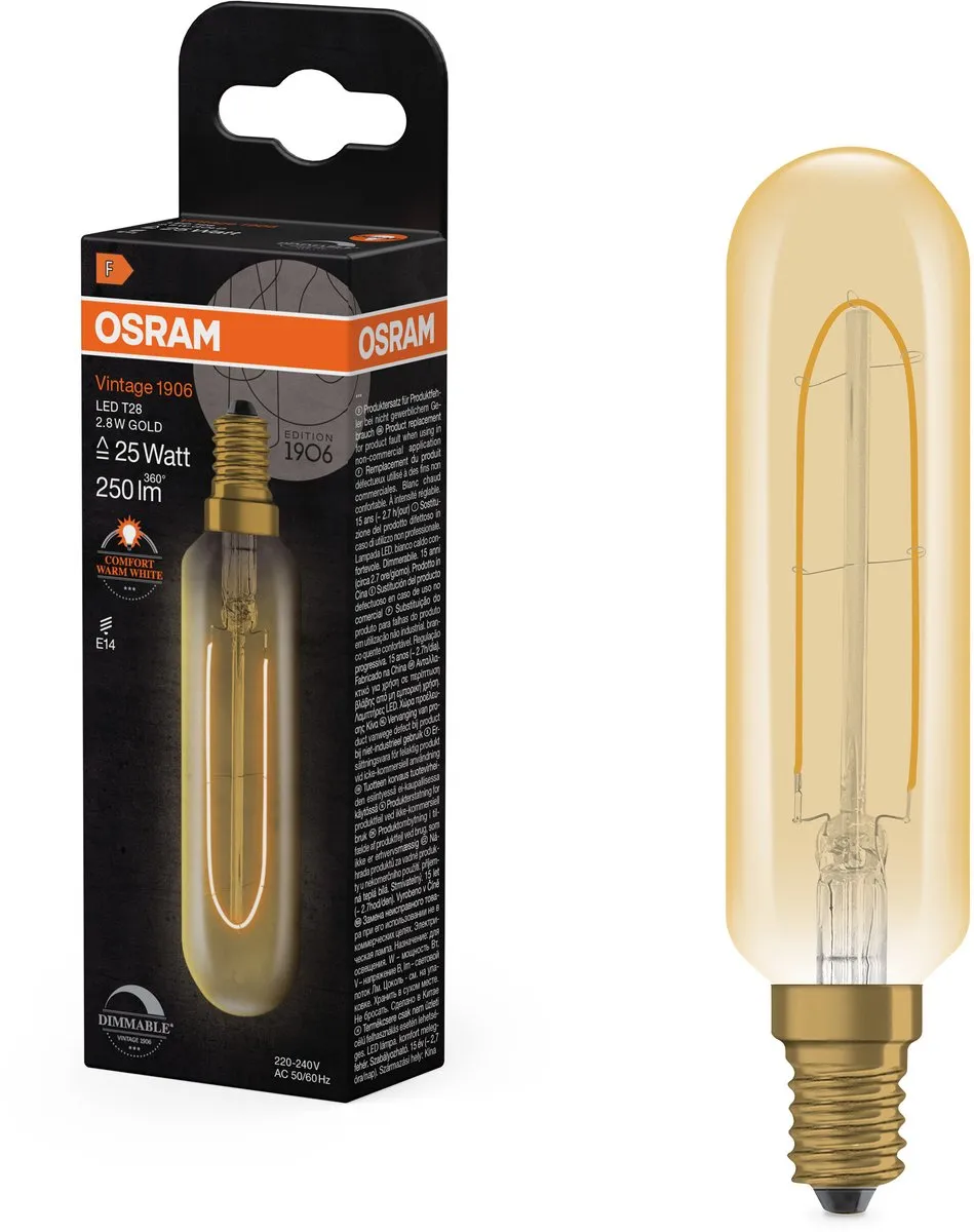 Osram LED-buis Vintage 1906 T28 2,8W E14 - Warm wit - Goud