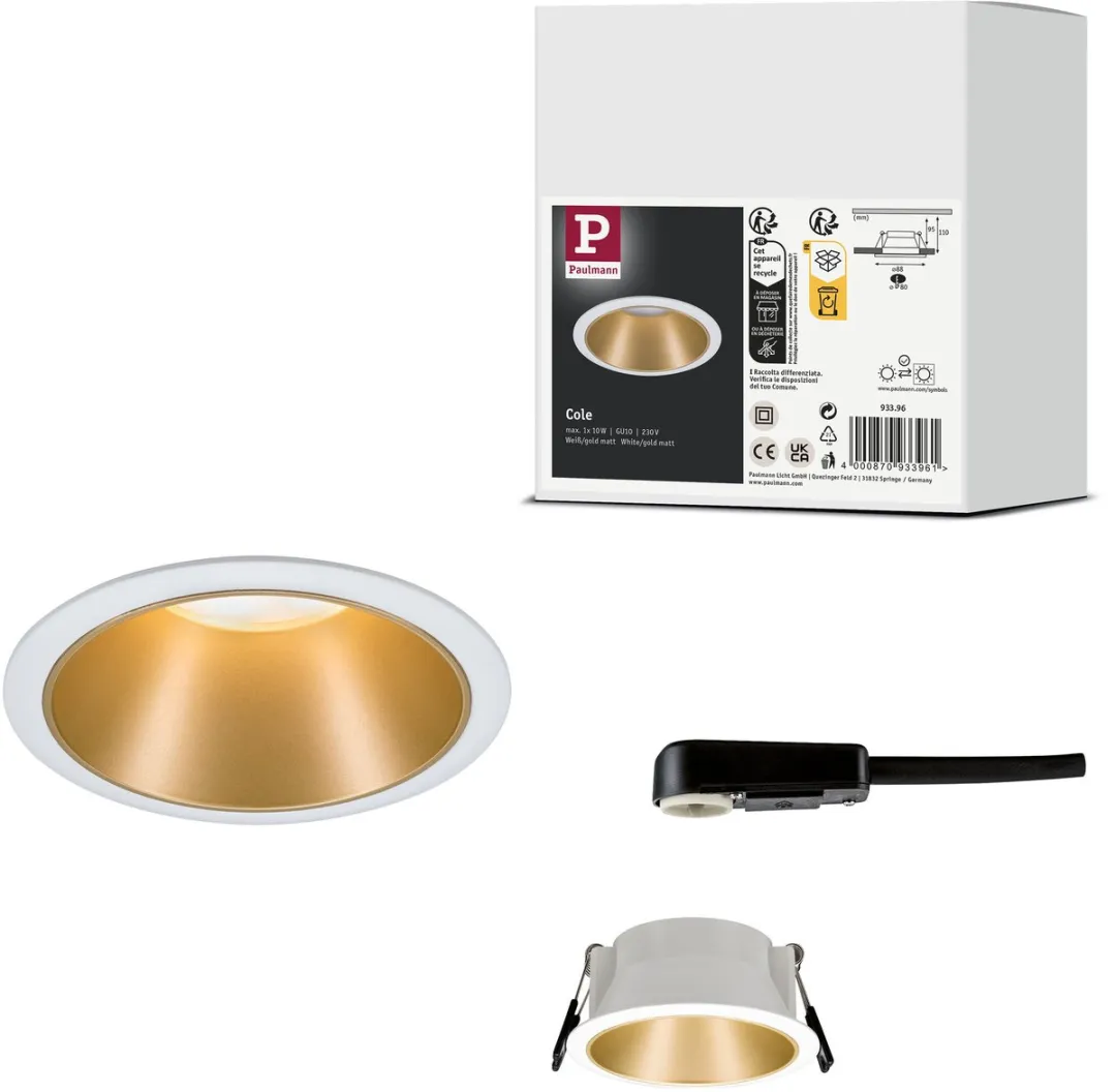 Paulmann Cole Inbouwlamp GU10 10W Wit/Goudmat - 88mm