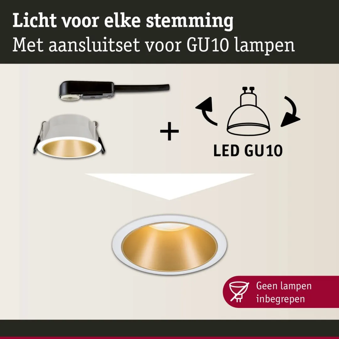 Paulmann Cole Inbouwlamp GU10 10W Wit/Goudmat - 88mm