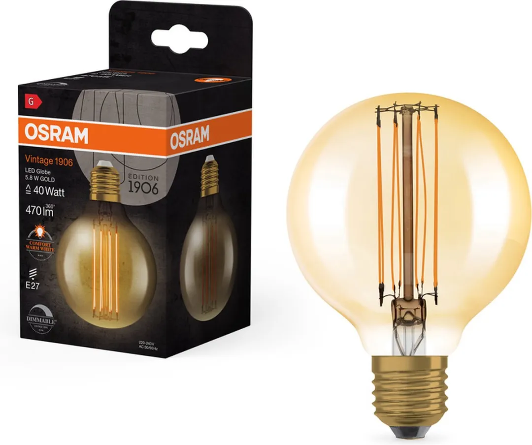 Osram E27 LED Globelamp 5.8W Goud 2200K - 4 Stuks