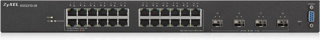 Zyxel XGS2210-28 Netwerk Switch - 24x Ethernet + 4x SFP - 128 Gbps - Zwart