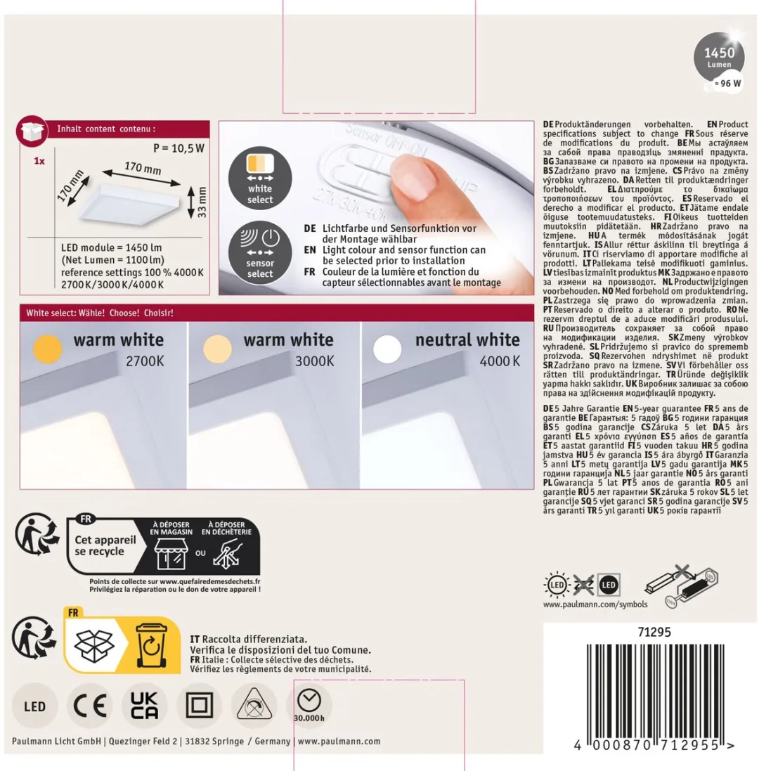 Paulmann LED-paneel Abia 2 White Select 9,5W 1100lm - Wit - afbeelding 6 van 6
