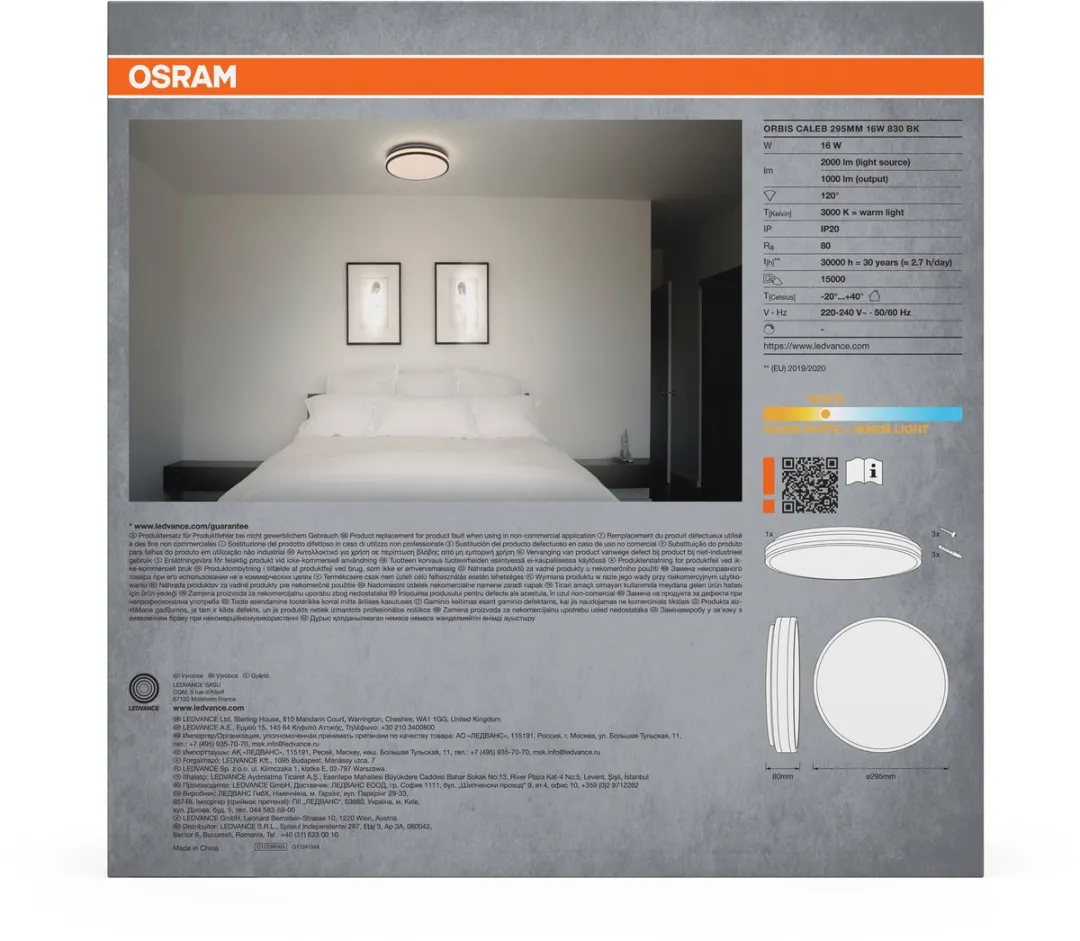 Osram Orbis Caleb LED Plafondlamp 295mm - 16W Warm Wit - Zwart