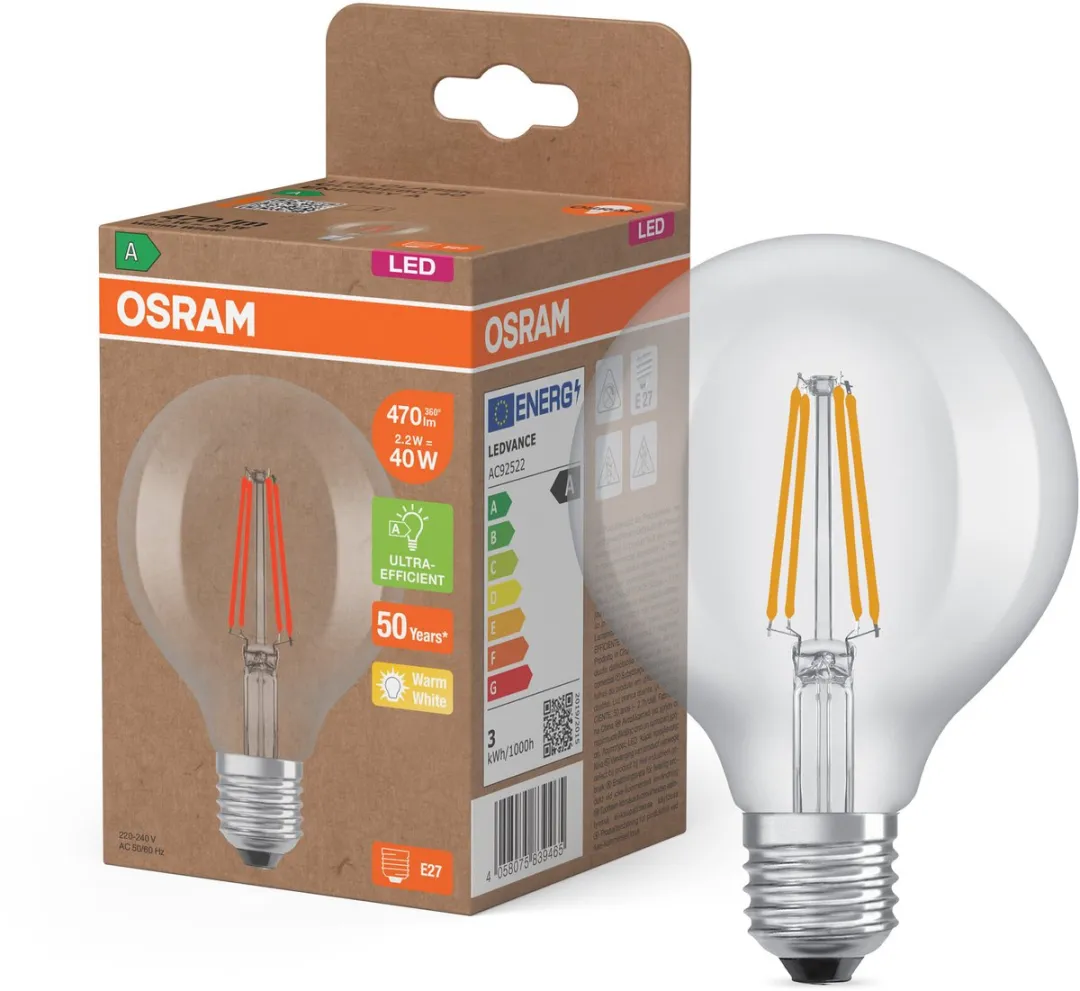 Osram LED Globe E27 2.2W 470lm - Zeer Warm Wit 2700K