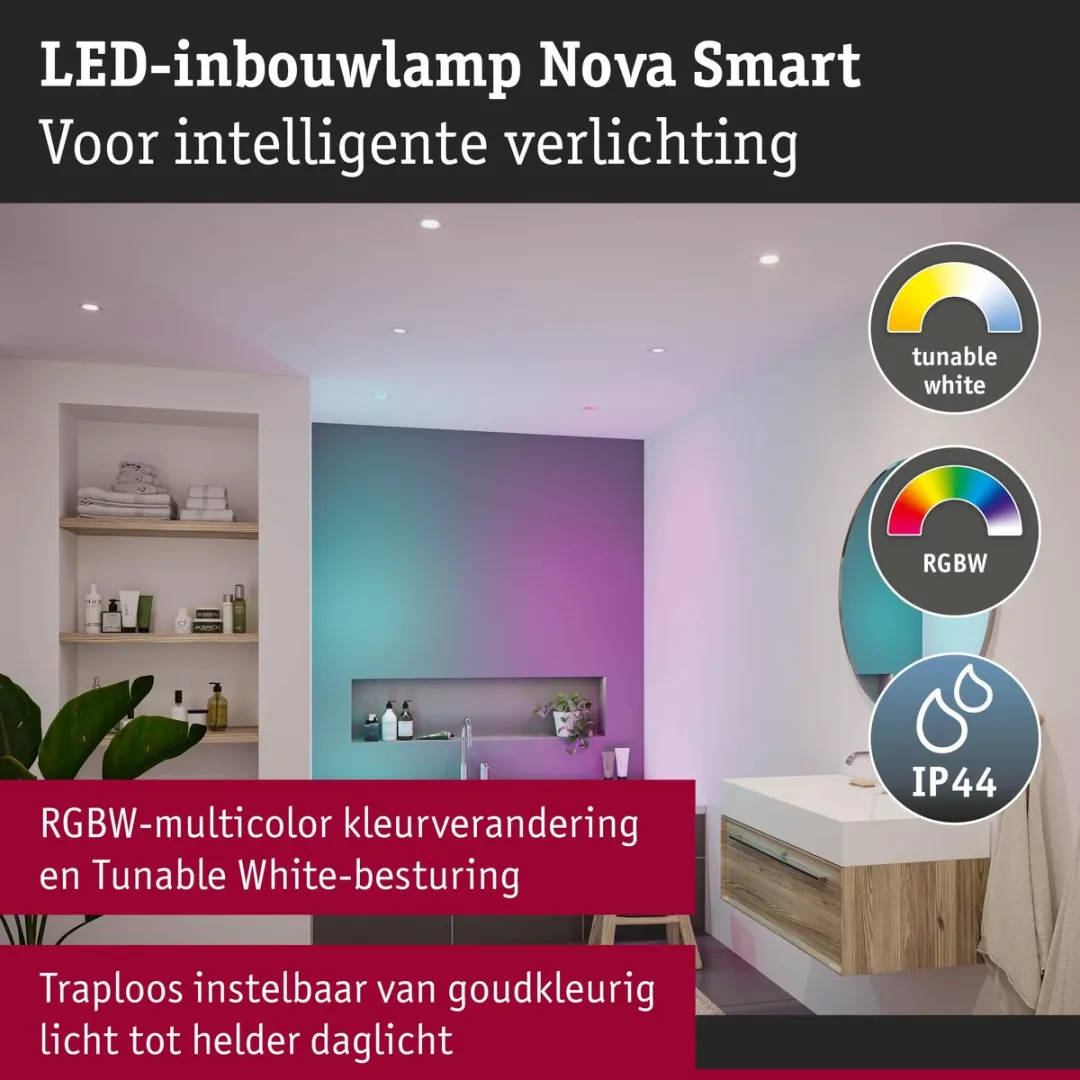 Paulmann Nova Coin LED Inbouwlamp 78mm RGBW 3x6W 1500lm - Staal