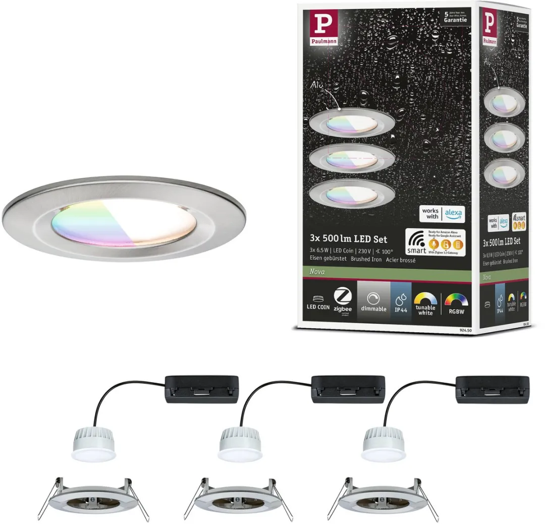 Paulmann Nova Coin LED Inbouwlamp 78mm RGBW 3x6W 1500lm - Staal
