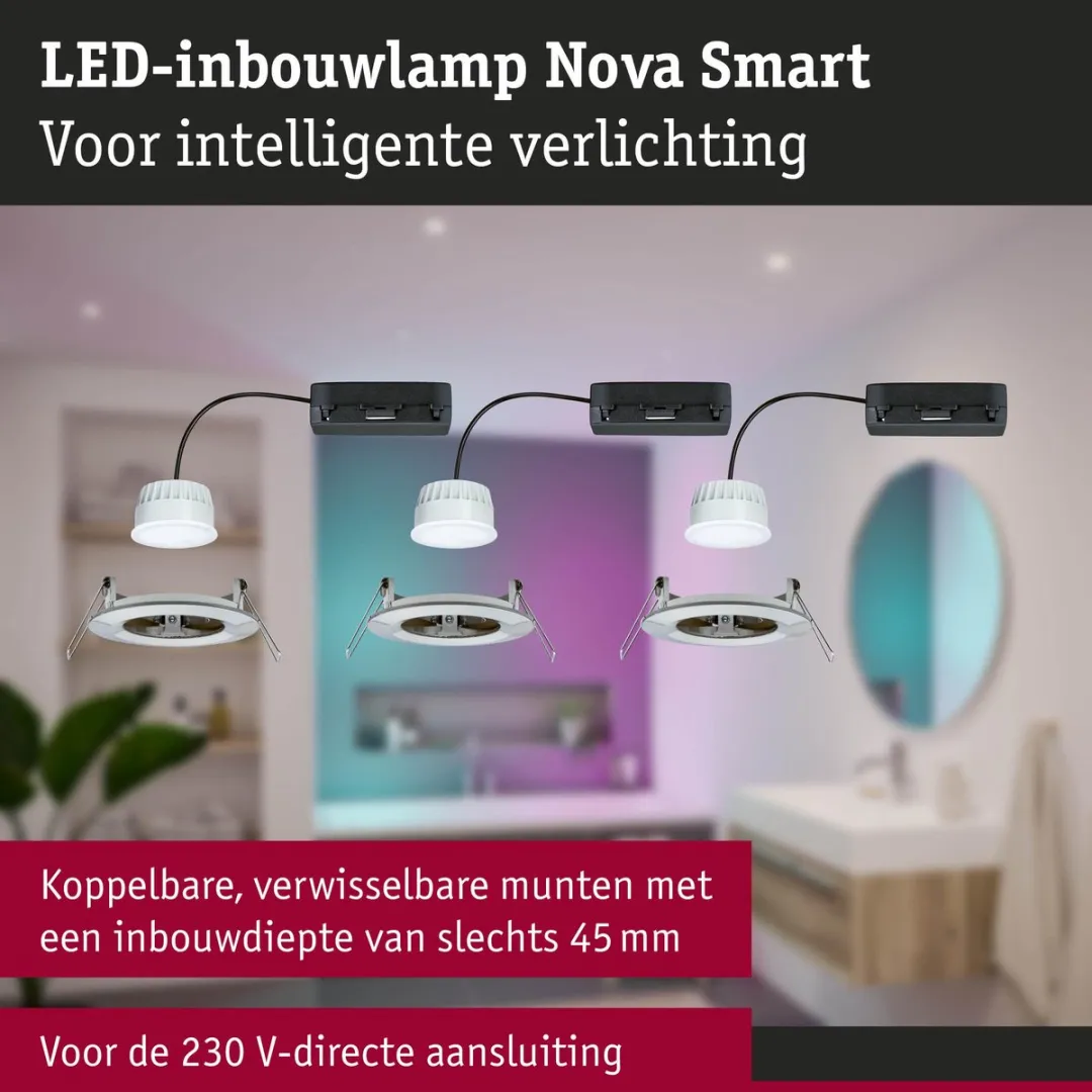 Paulmann Nova Coin LED Inbouwlamp 78mm RGBW 3x6W 1500lm - Staal