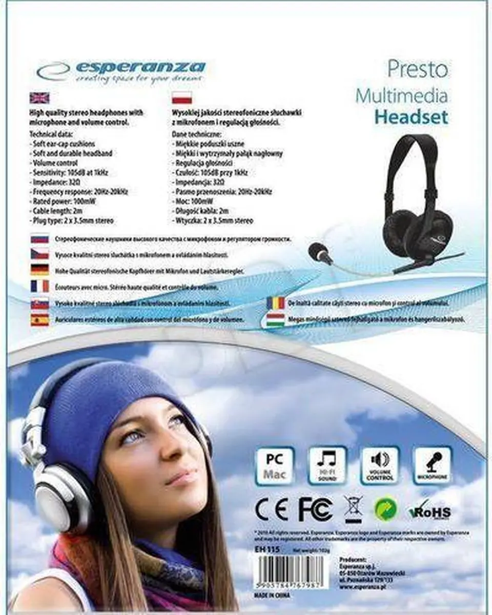 Esperanza Presto EH115 Hoofdtelefoon met Microfoon - Zwart - afbeelding 6 van 6