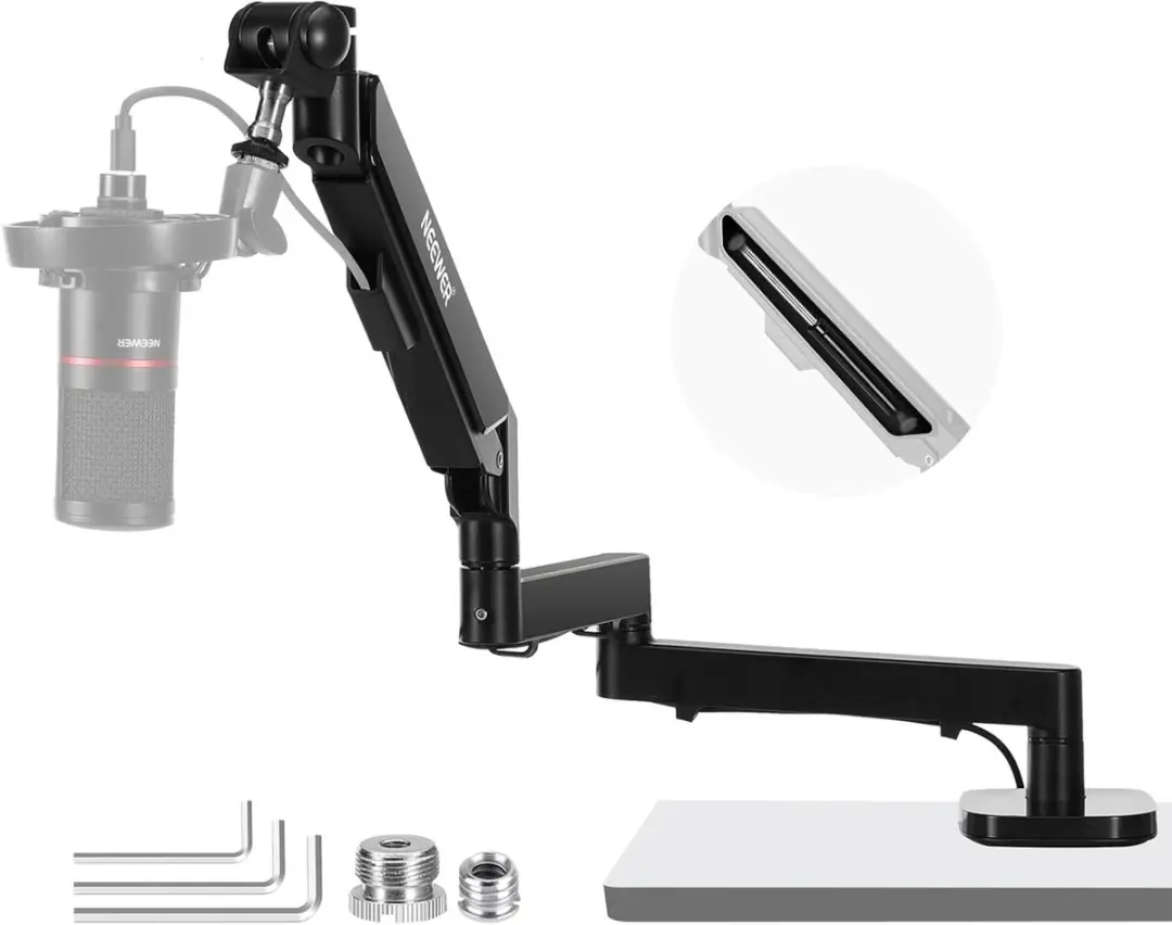 NEEWER Low Profile microfoonarm tafelhouder, 360° draaibare galgenarm met pneum