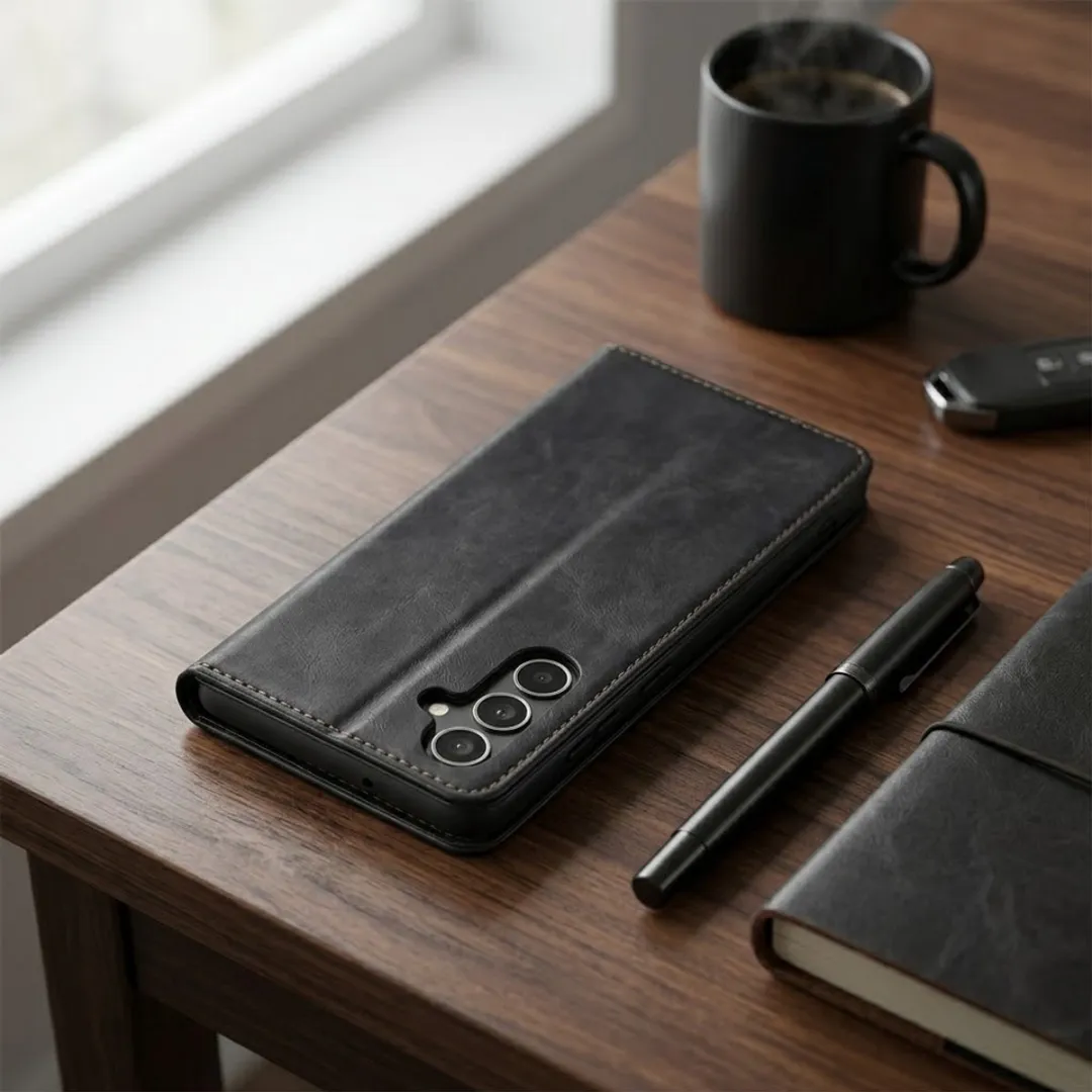 NUVEX Zwart Kunstleer Wallet Hoesje Samsung Galaxy S25 FE - Magneetsluiting